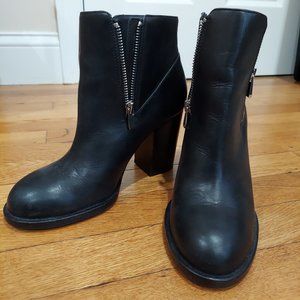 And & Other Stories Black Booties Chunky Block Heel Black Zipper Details Size 8